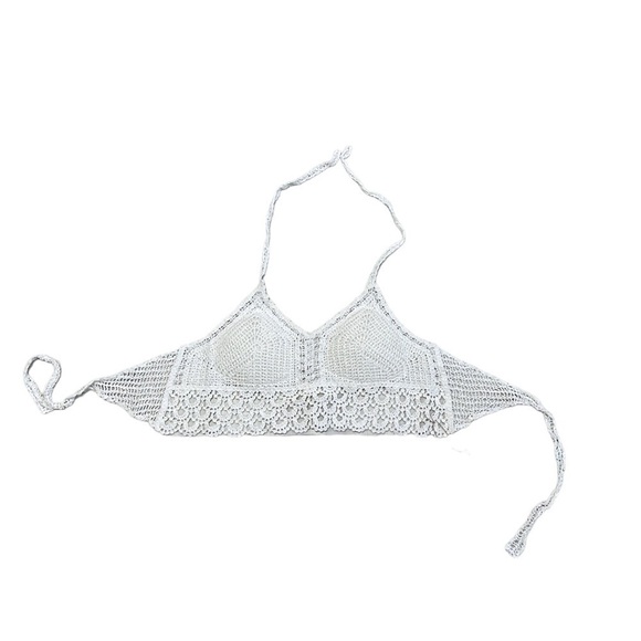 Du Jour Crop Top Boho Crochet Wrap Halter Lace Cream Size One Size - Picture 4 of 17